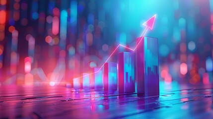 The 3d growth business graph on success financial represents profit and revenue growth, accompanied by a hovering arrow indicating positive market trends - obrazy, fototapety, plakaty