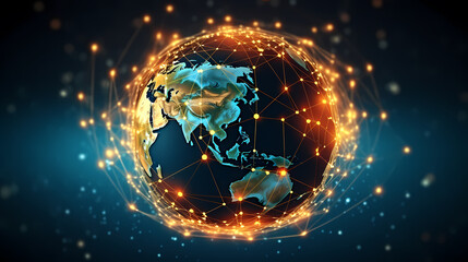 Obraz premium Global International Connection Information Exchange Blockchain Cryptocurrency