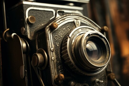 Brittle Old camera closeup. Wood photo. Generate Ai