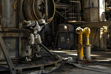 Fototapeta na wymiar A stark image of a robot working in a dangerous environment