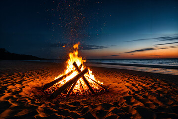 Bonfire on a beach at night