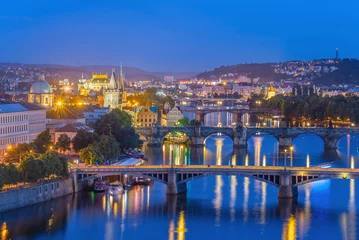 Poster Prague city skyline at night, Czech Republic © Jeffrey