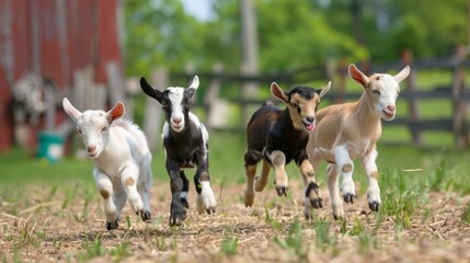Playful Baby Goat Kids Frolicking on Farm