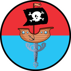 Ilustración barco pirata con espada