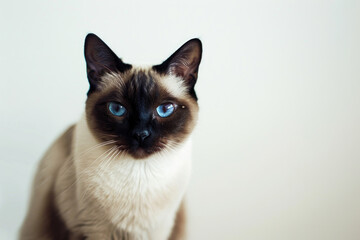 A Siamese cat elegantly isolated against a bright background