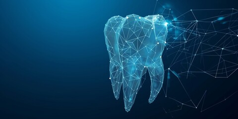 abstract polygonal teeth picture. wireframe in low poly on a blue background - obrazy, fototapety, plakaty