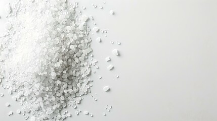 White granulated sugar scattered on a clean surface. close-up view of sugar crystals. perfect image for culinary and commercial use. ideal for backgrounds and textures. AI