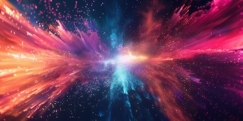 Explosion of quantum space abstract scientific visualization with vibrant lines on a dark background for the header - obrazy, fototapety, plakaty