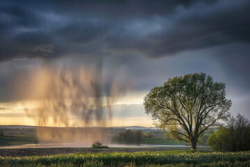 A captivating image of a torrential spring rain, showcasing the power and beauty of nature's fury