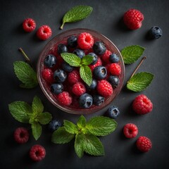 Top view of berries in a bowl - 754857915
