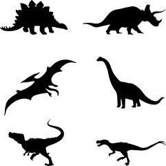 Set of different dinosaur silhouettes. Isolated flat vector illustrations
