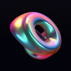 inflated freeform 3D shape with holographic effect, with gradients, on a black background сreated with Generative Ai