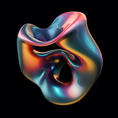 inflated freeform 3D shape with holographic effect, with gradients, on a black background сreated with Generative Ai
