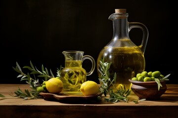 Glossy Olive oil bottle virgin. Ripe extra food. Generate Ai