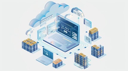 The platform, data in the cloud, logistics, illustration, warehouse management
