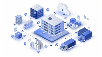 The platform, data in the cloud, logistics, illustration, warehouse management
