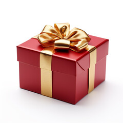 Obraz premium Red gift box with gold bow on white background сreated with Generative Ai
