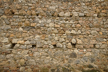 Abstract brown background texture of an old stone castle wall close-up
