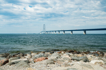Fototapeta premium The great belt bridge, Storebelt in Denmark, connecting Zealand with Funen.
