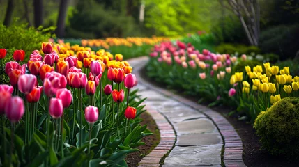 Tuinposter tulip field in spring © Artworld AI
