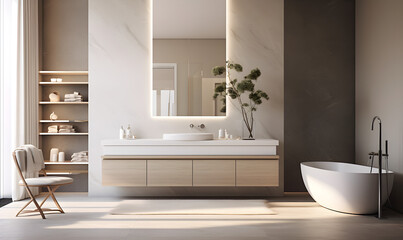 A modern luxurious minimalist bathroom design, showcasing interior elegance