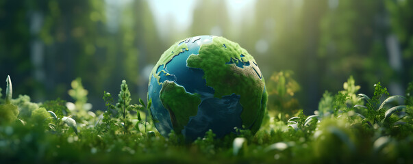 Earth covered in lush green forests, symbolizing environmental conservation and biodiversity