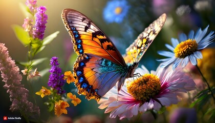 Obraz premium Winged Majesty The Art of Capturing a Colorful Butterfly Up Close on the flowers