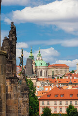 Mala Strana old district with St Nicholas Church andthe iconic Charles Bridge in Prague