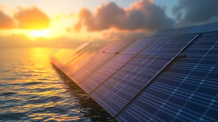 Foto op Canvas Floating Solar Panels in the Ocean. Generative AI. © Галя Дорожинська