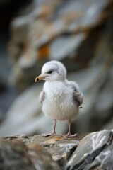 Obraz premium Gull chick standing on rocks generated AI