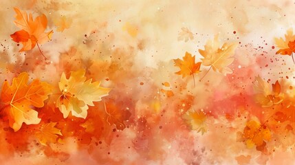 Autumn fall season orange colorful watercolor background design with orange leaves and flower Thanksgiving greetings wallpaper