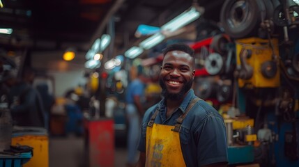 Portrait of a smiling mechanic in his car repair shop