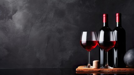 Red Wine and glass on a black background. - obrazy, fototapety, plakaty