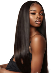 Naklejka premium African American girl with shiny and beautiful hair style transparent background