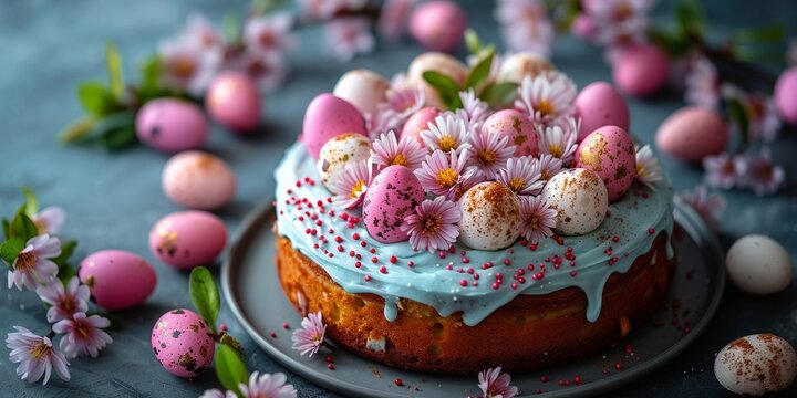 Delicious Easter baked goods decorated with colorful decorations to symbolize the sweet holiday tradition.