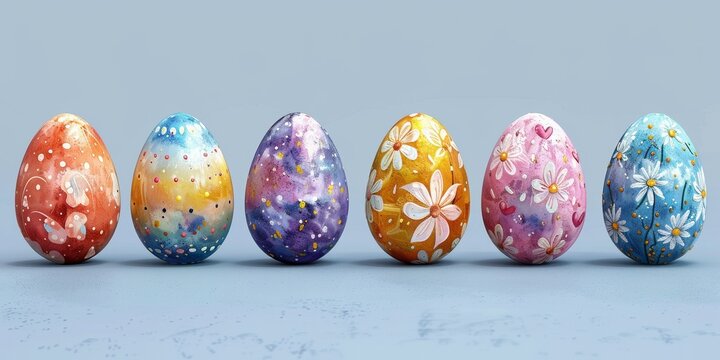 Celebrate Easter with colorful decorated eggs on a festive background.