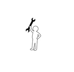 stick man holding wrench silhouette illustration on white background