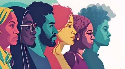 Diverse Cultural Profiles in Colorful Illustration with AI generated.
