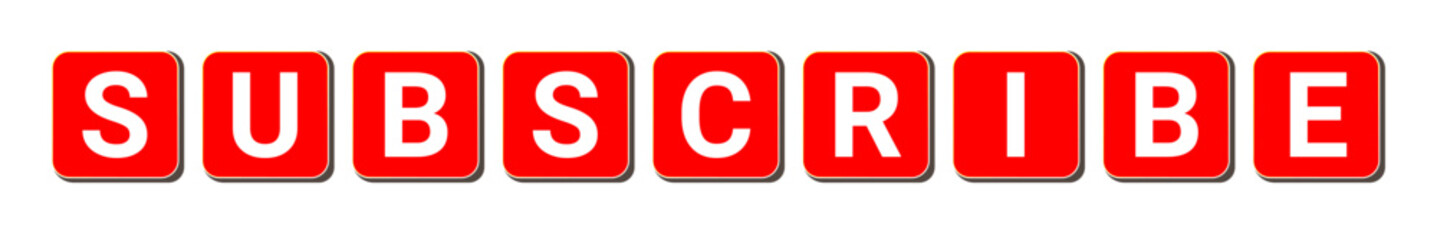 Subscribe, White text on Red block. Vector illustration eps 10 file. Isolated on white Background. Ideal banner for channel, blog. Social media background