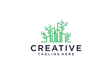 line art style green urban logo design
