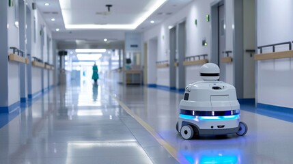 Fototapeta premium Robot programmed for deep cleaning in a hospital ensuring areas are sanitized and safe for patients and staff