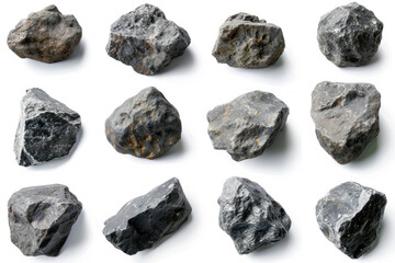 collection of various stone on white background. each one is shot separately