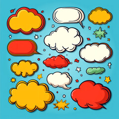 Obraz premium Set of comic speech bubbles in cartoon style isolated on blue background.