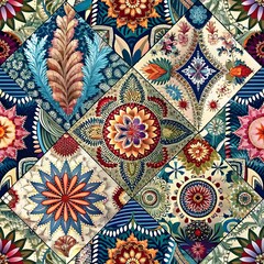 Colorful Patchwork of Traditional Floral Patterns