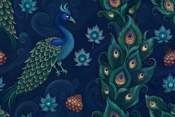 Fototapeta premium Artistic Illustration of a Peacock with Vibrant Feathers