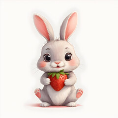 Adorable Bunny Holding a Strawberry for toddlers