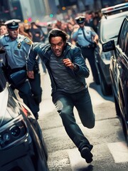 a man desperately sprinting away from the police.