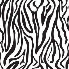 Zebra skin vector seamless pattern. Abstract black and white hand drawn stripes repeat pattern background, wallpaper.