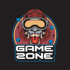 Vector Illustration of Gorilla wearing VR Glasses with Vintage Hand Drawing Style Available for Tshirt Design