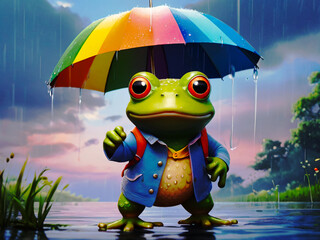 雨とカエルと傘
